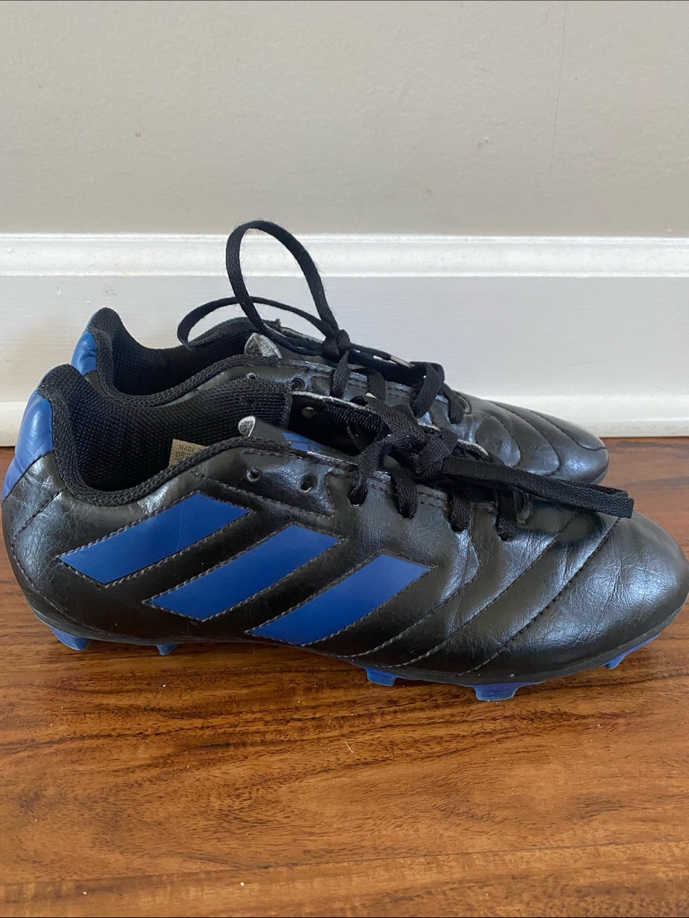adidas Kids Black and Blue Soccer Cleats